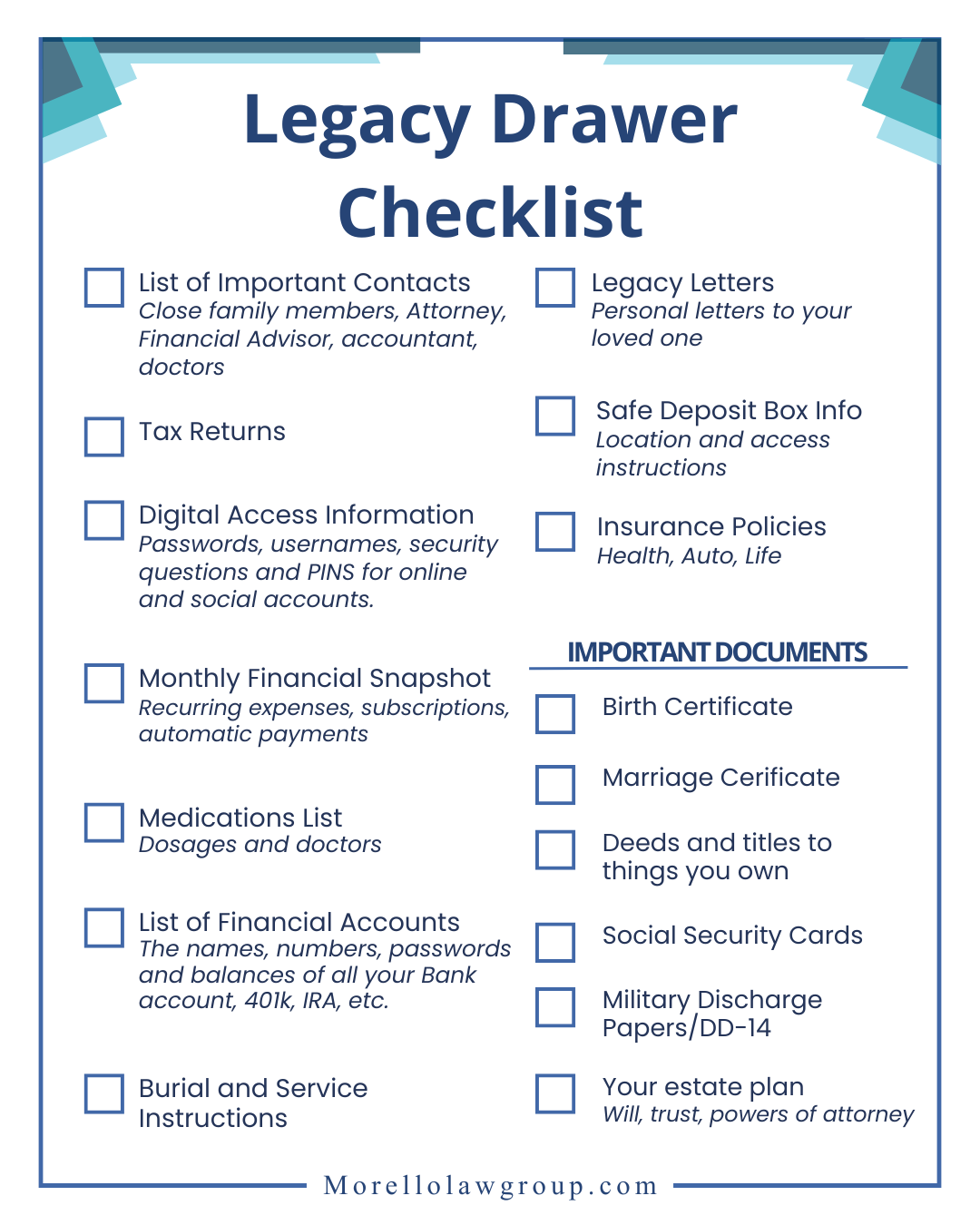 Legacy Folder Checklist Legacy Folder checklist